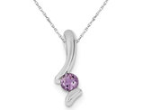 Solitaire Purple Amethyst Gemstone Drop Pendant Necklace in Sterling Silver